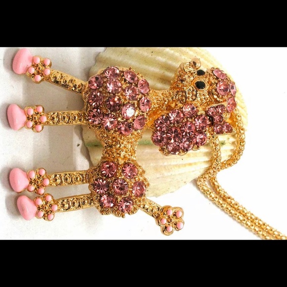 Swarovski pink poodle pendant brooch free chain - Picture 3 of 3